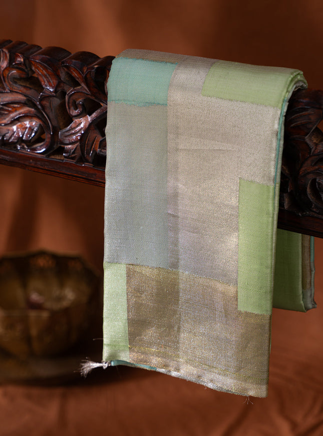 Pista Green Kanchipuram Silk Saree With Geometric Weaves