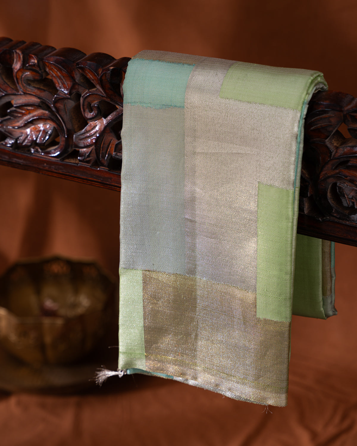 Pista Green Kanchipuram Silk Saree With Geometric Weaves