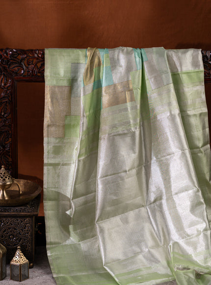 Pista Green Kanchipuram Silk Saree With Geometric Weaves