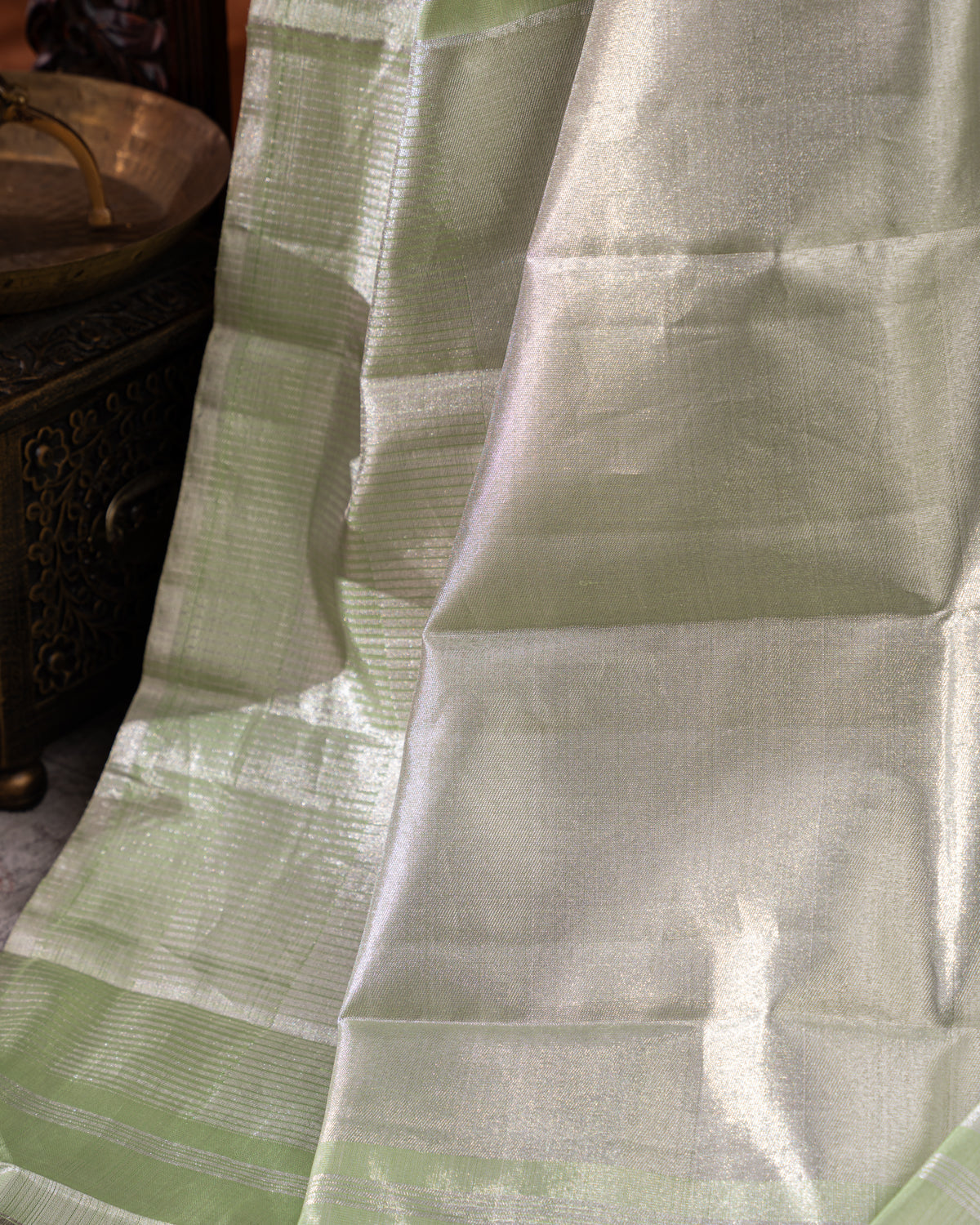Pista Green Kanchipuram Silk Saree With Geometric Weaves