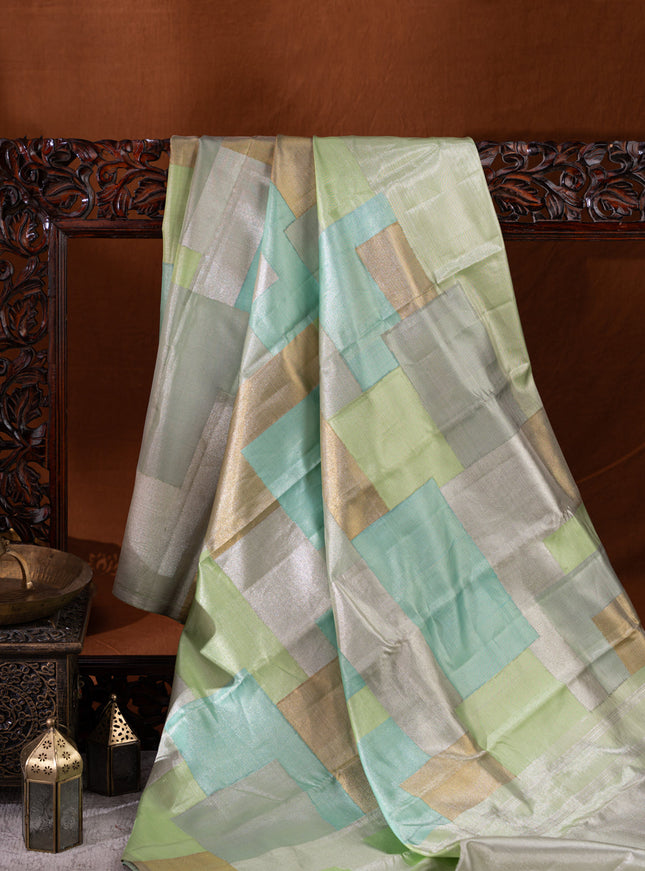 Pista Green Kanchipuram Silk Saree With Geometric Weaves