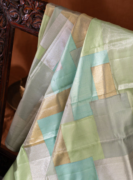 Pista Green Kanchipuram Silk Saree With Geometric Weaves