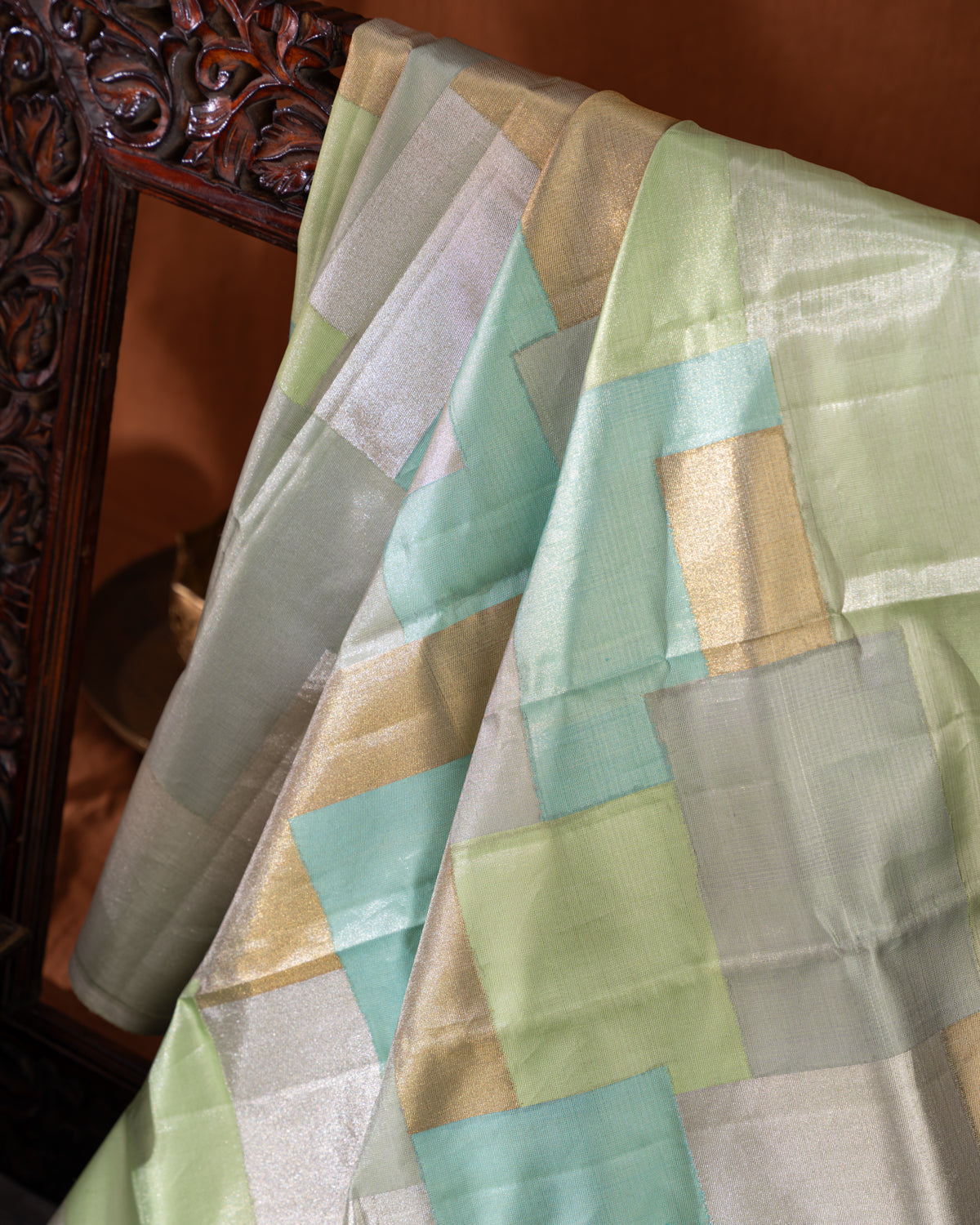 Pista Green Kanchipuram Silk Saree With Geometric Weaves