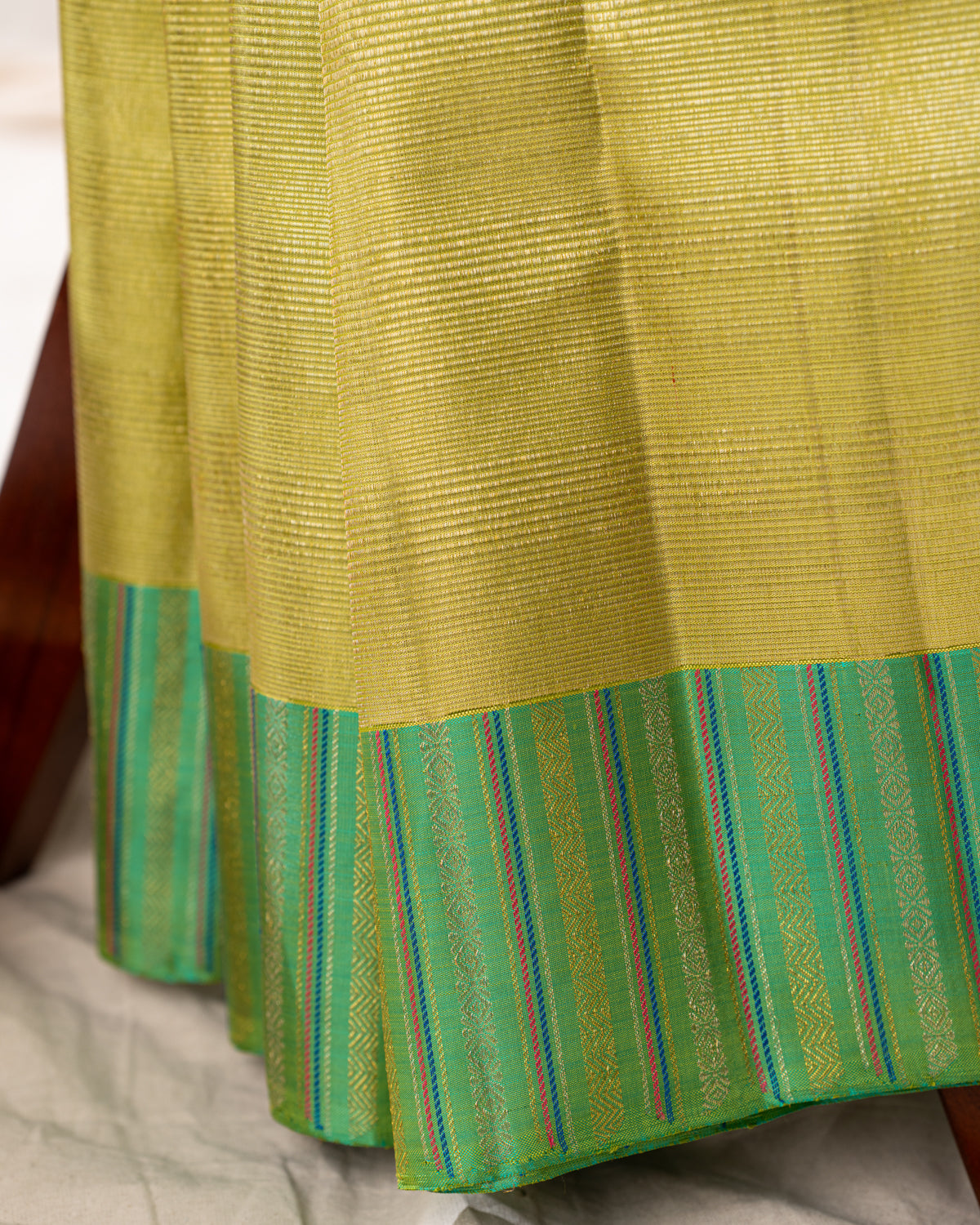 Lime Green & Teal Kanchipuram Silk Saree With Zari Weaves