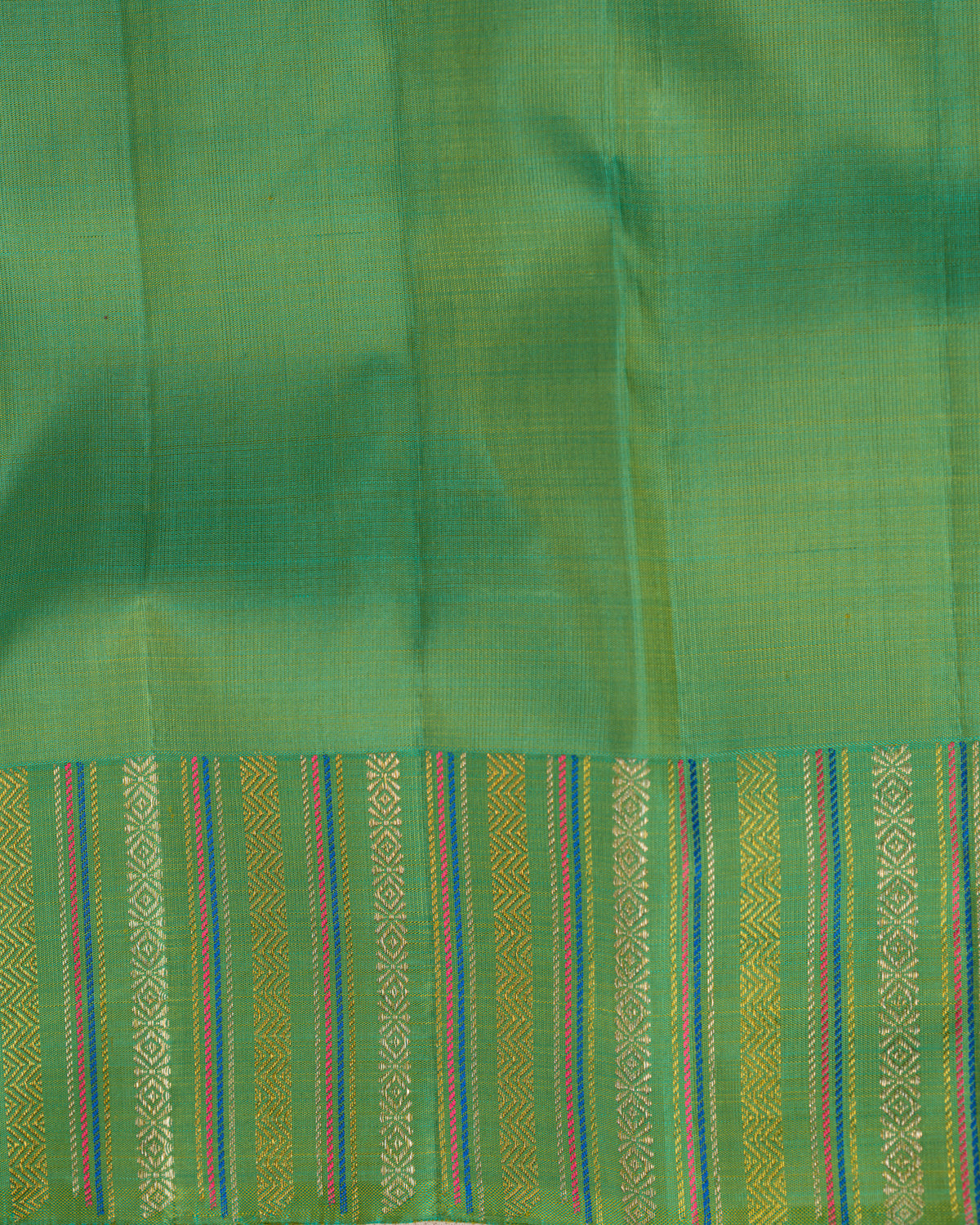 Lime Green & Teal Kanchipuram Silk Saree With Zari Weaves