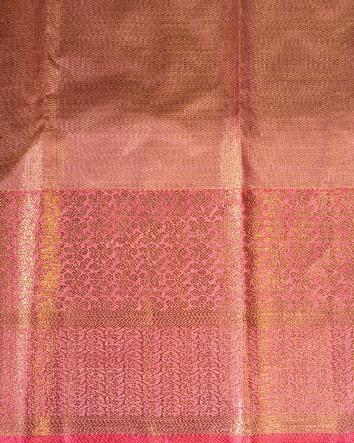 Pastel Green-Peach Pink Tissue Kanchipuram Silk Saree With Floral Motifs