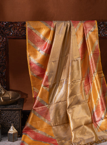 Golden Tissue Kanchipuram Silk Saree With Zari Weaves