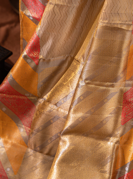 Golden Tissue Kanchipuram Silk Saree With Zari Weaves