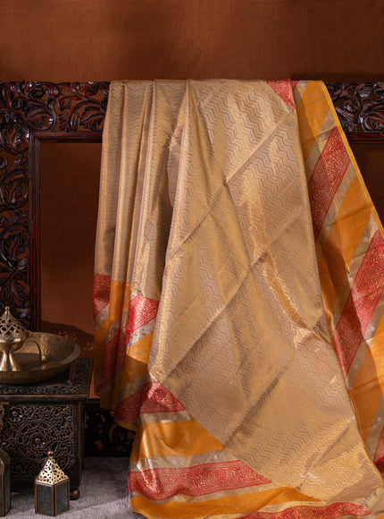Golden Tissue Kanchipuram Silk Saree With Zari Weaves