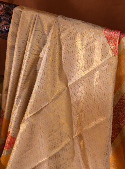 Golden Tissue Kanchipuram Silk Saree With Zari Weaves