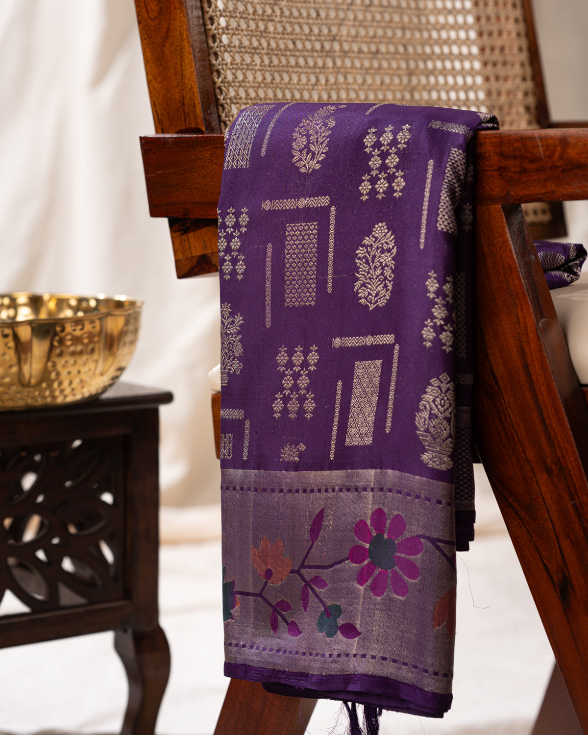 Violet Kanchipuram Silk Saree With Zari Weaves