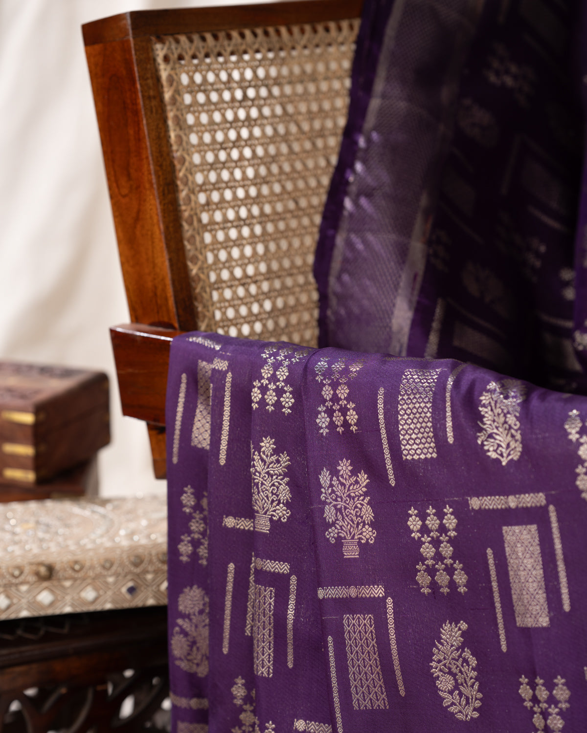 Violet Kanchipuram Silk Saree With Zari Weaves