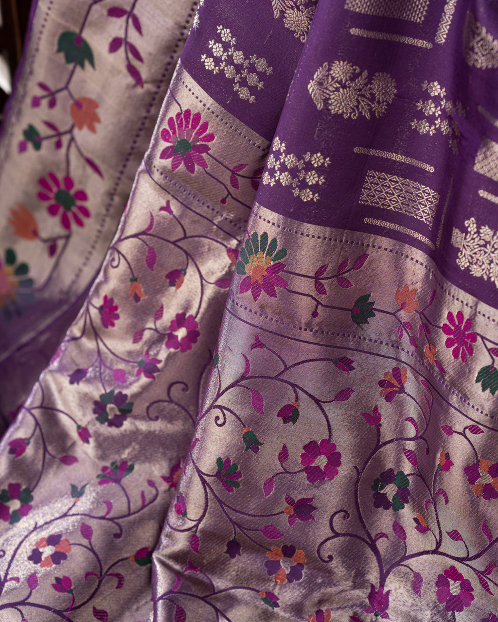 Violet Kanchipuram Silk Saree With Zari Weaves