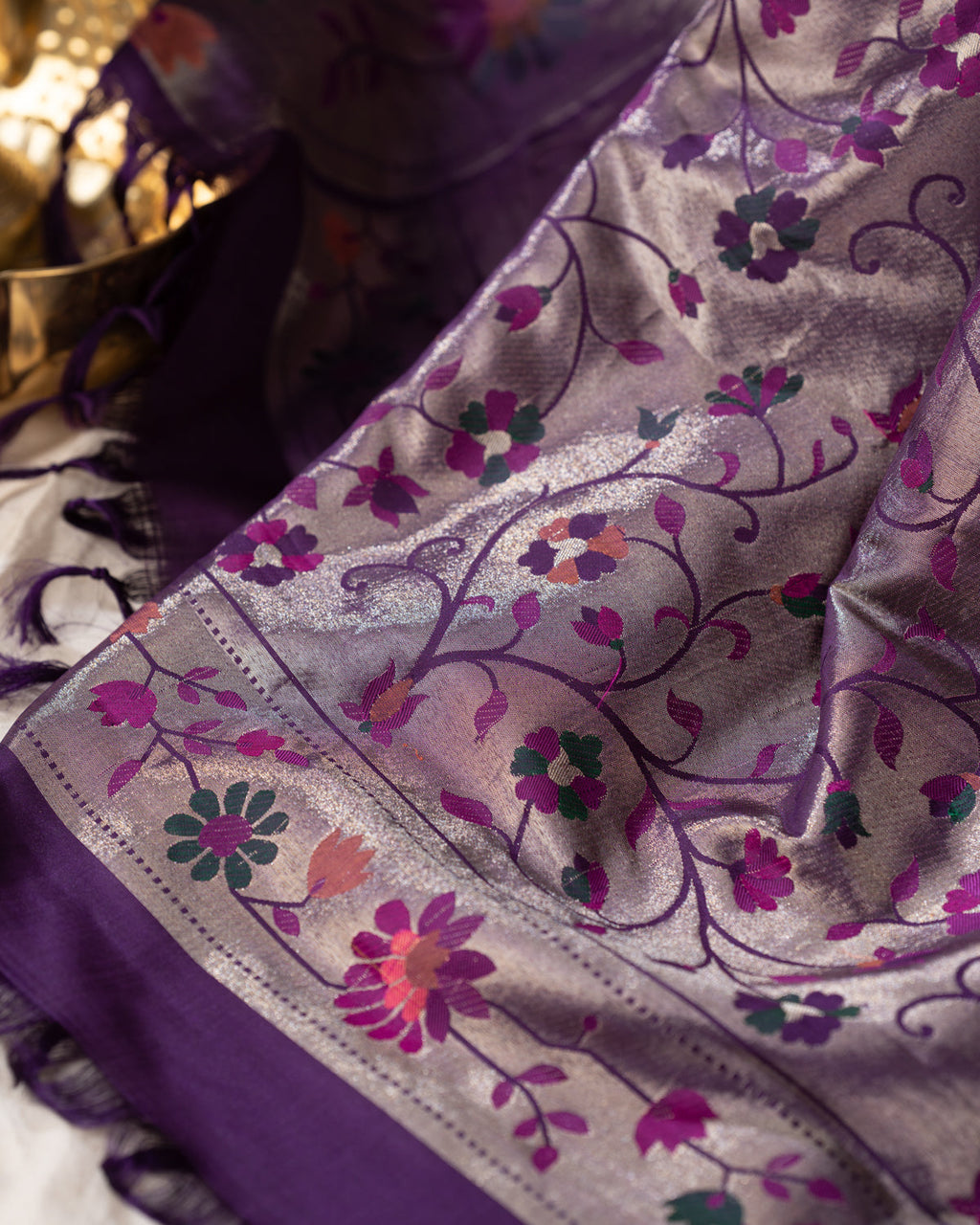 Violet Kanchipuram Silk Saree With Zari Weaves