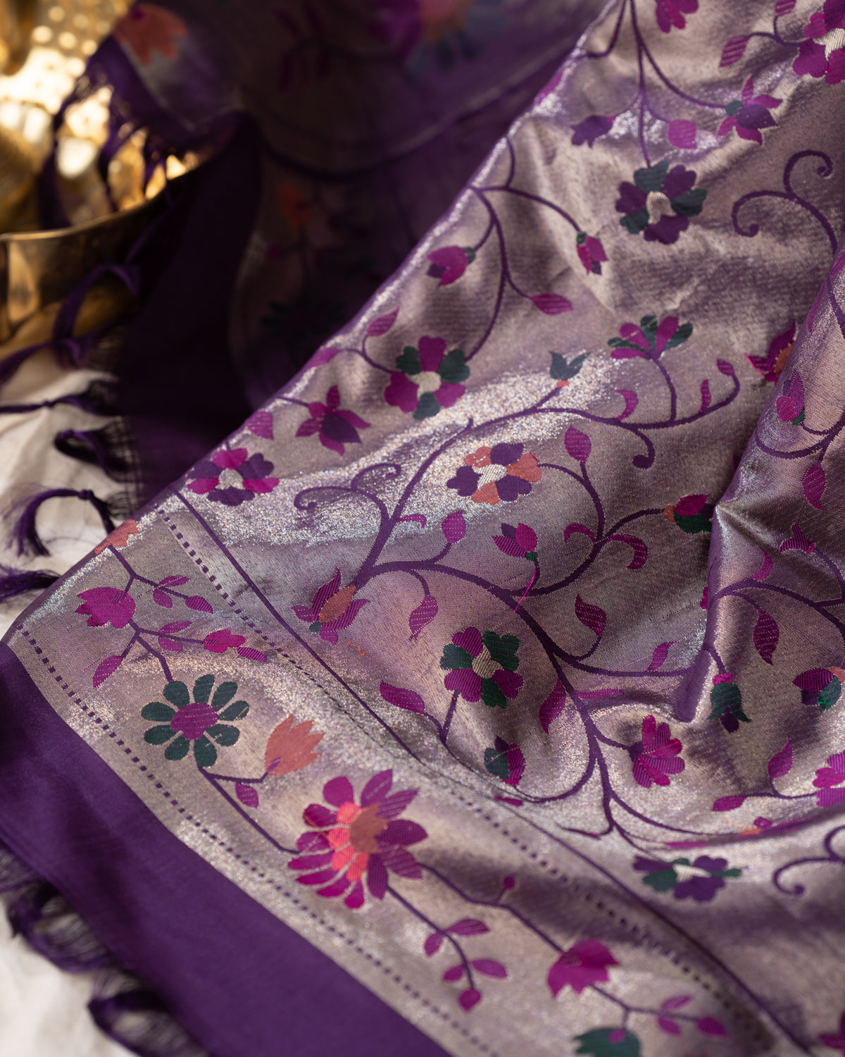 Violet Kanchipuram Silk Saree With Zari Weaves