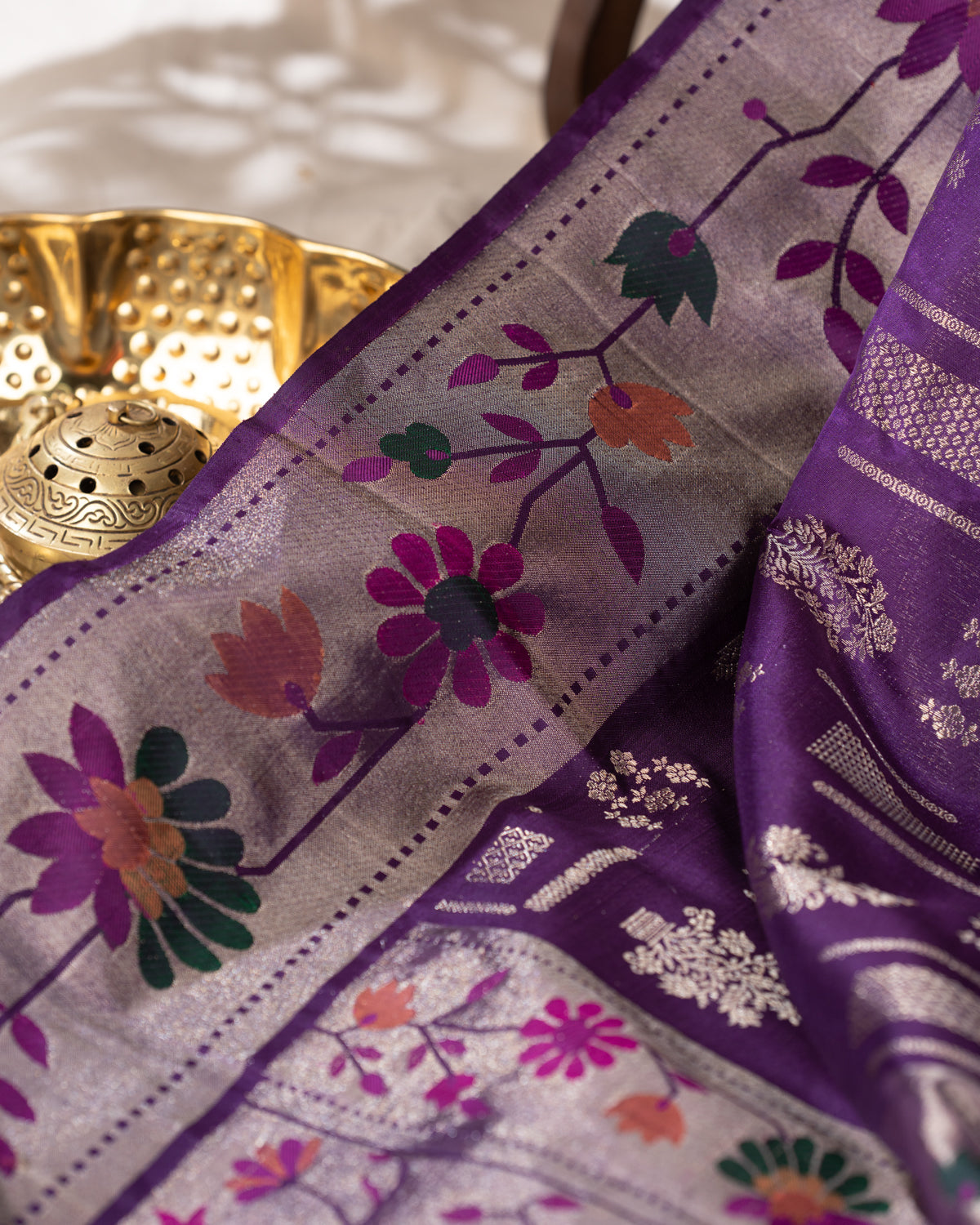 Violet Kanchipuram Silk Saree With Zari Weaves