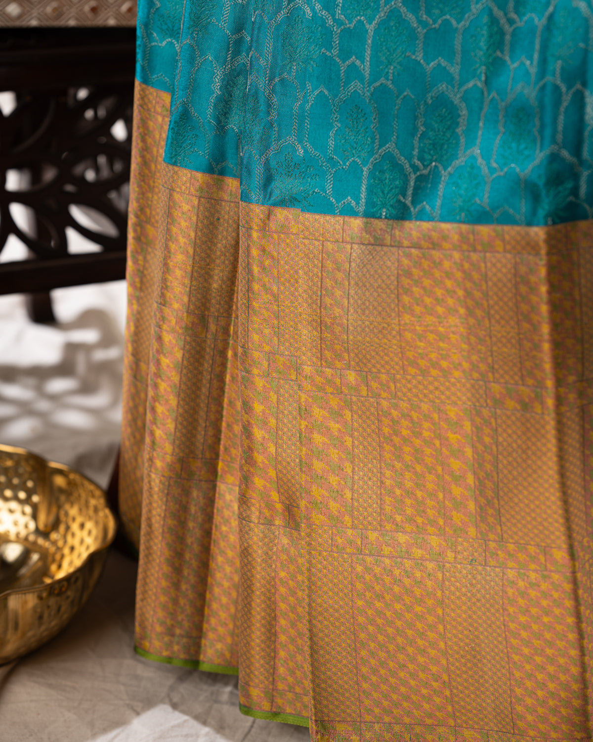Teal Blue Kanchippuram Silk Saree With Silver Zari Weaving