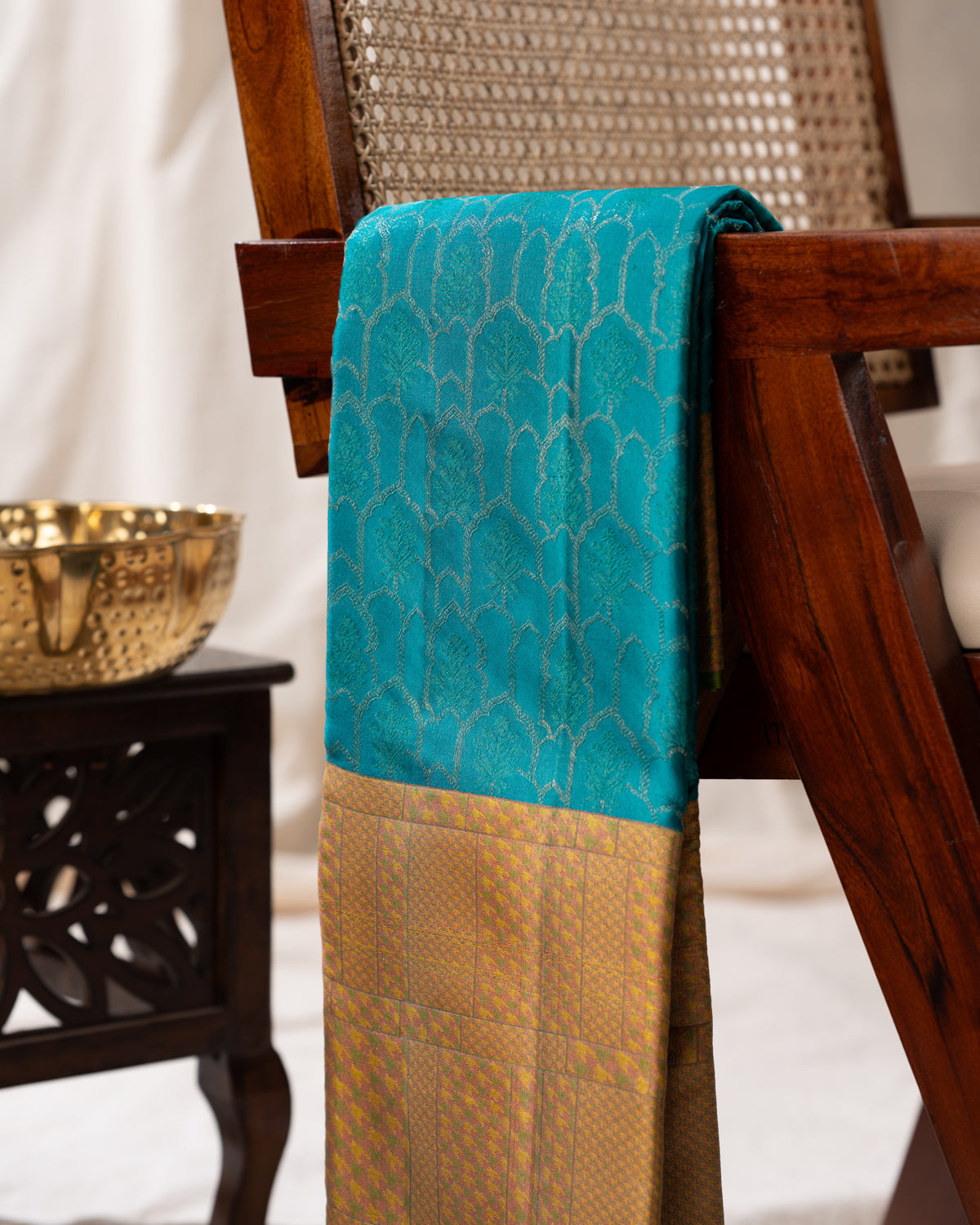 Teal Blue Kanchippuram Silk Saree With Silver Zari Weaving