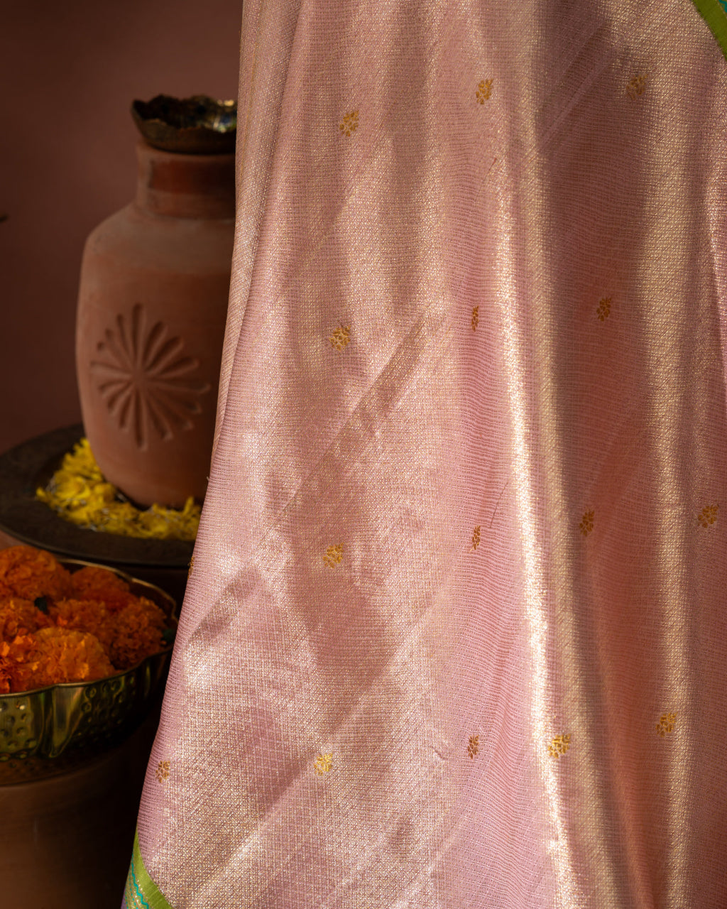 Light Pink Tissue Kanchipuram Silk Saree With Golden Zari Buttas