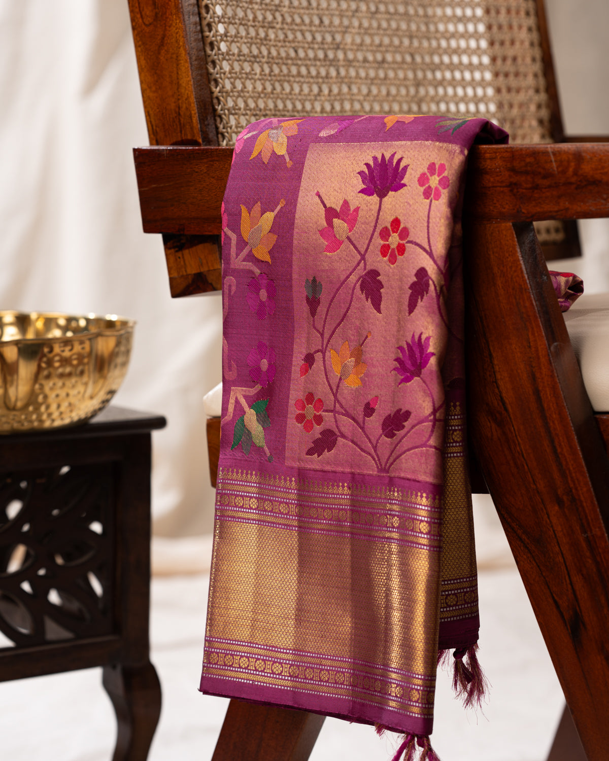Purple Kanchipuram Silk Saree With Floral Weaveing