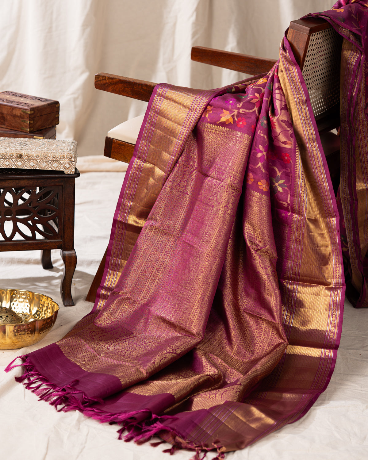 Purple Kanchipuram Silk Saree With Floral Weaveing