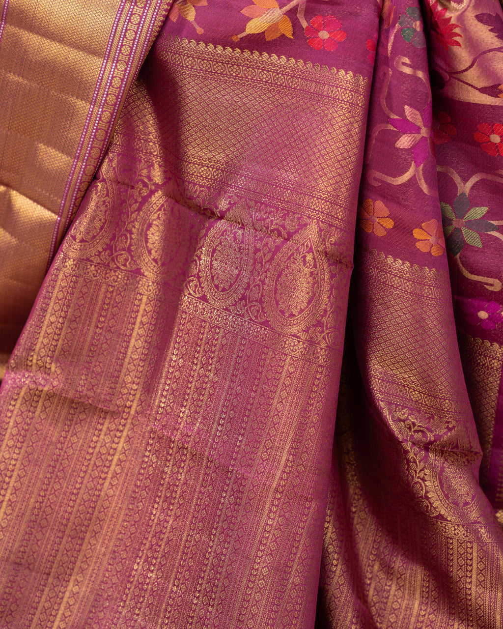 Purple Kanchipuram Silk Saree With Floral Weaveing