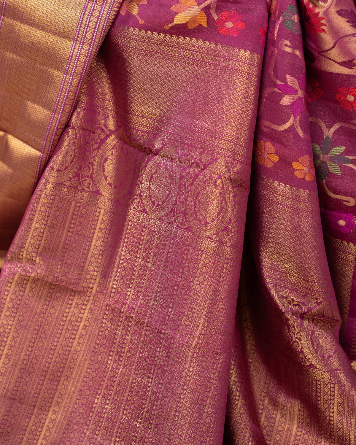 Purple Kanchipuram Silk Saree With Floral Weaveing