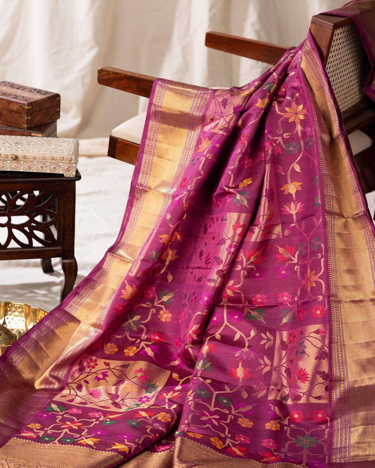 Purple Kanchipuram Silk Saree With Floral Weaveing