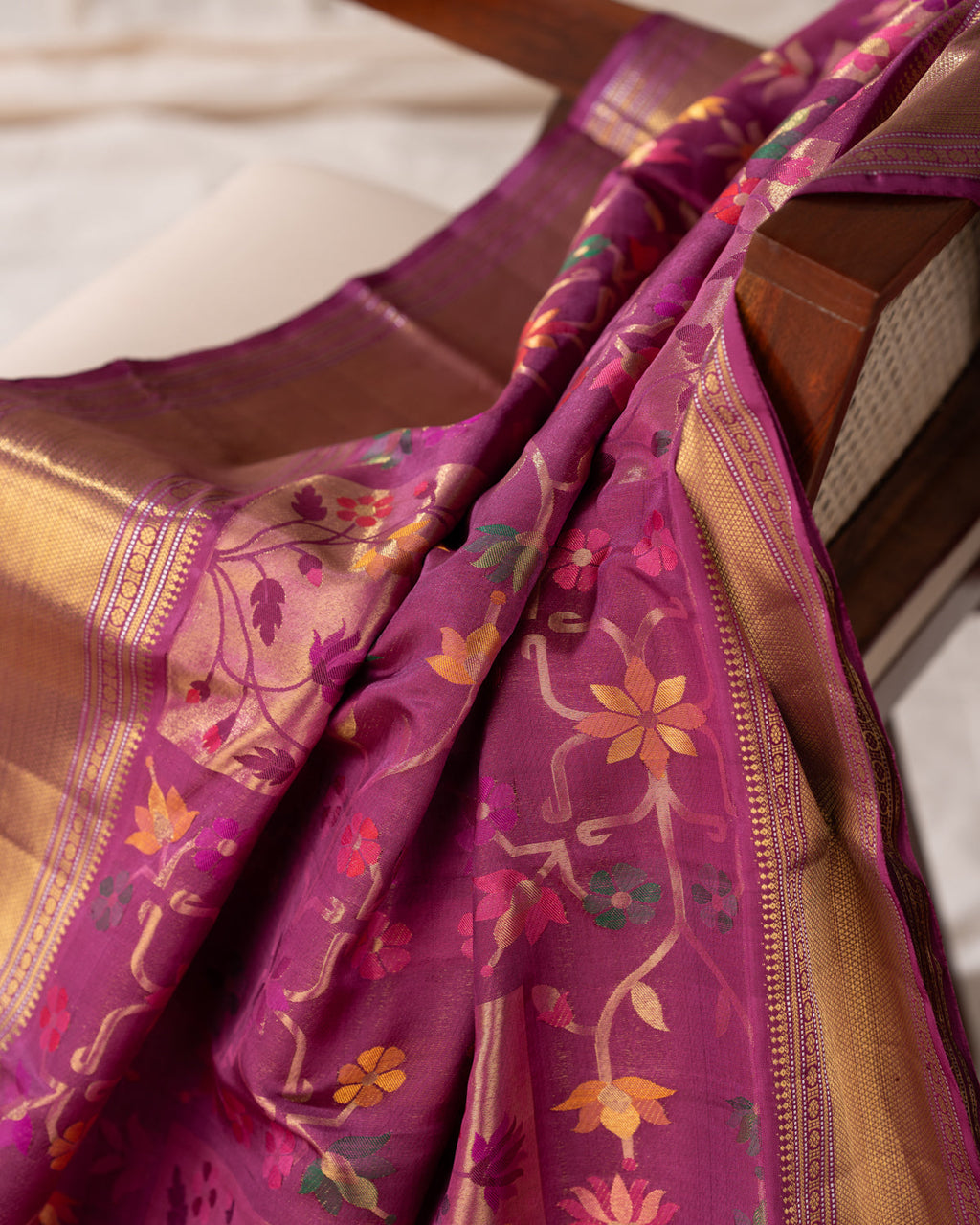 Purple Kanchipuram Silk Saree With Floral Weaveing