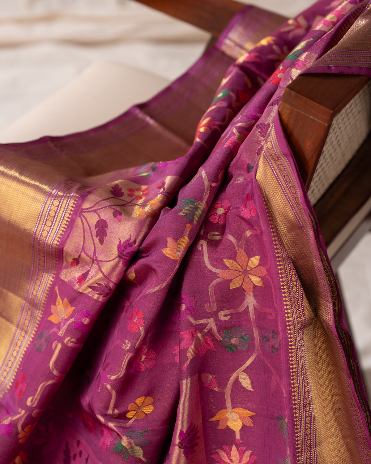 Purple Kanchipuram Silk Saree With Floral Weaveing
