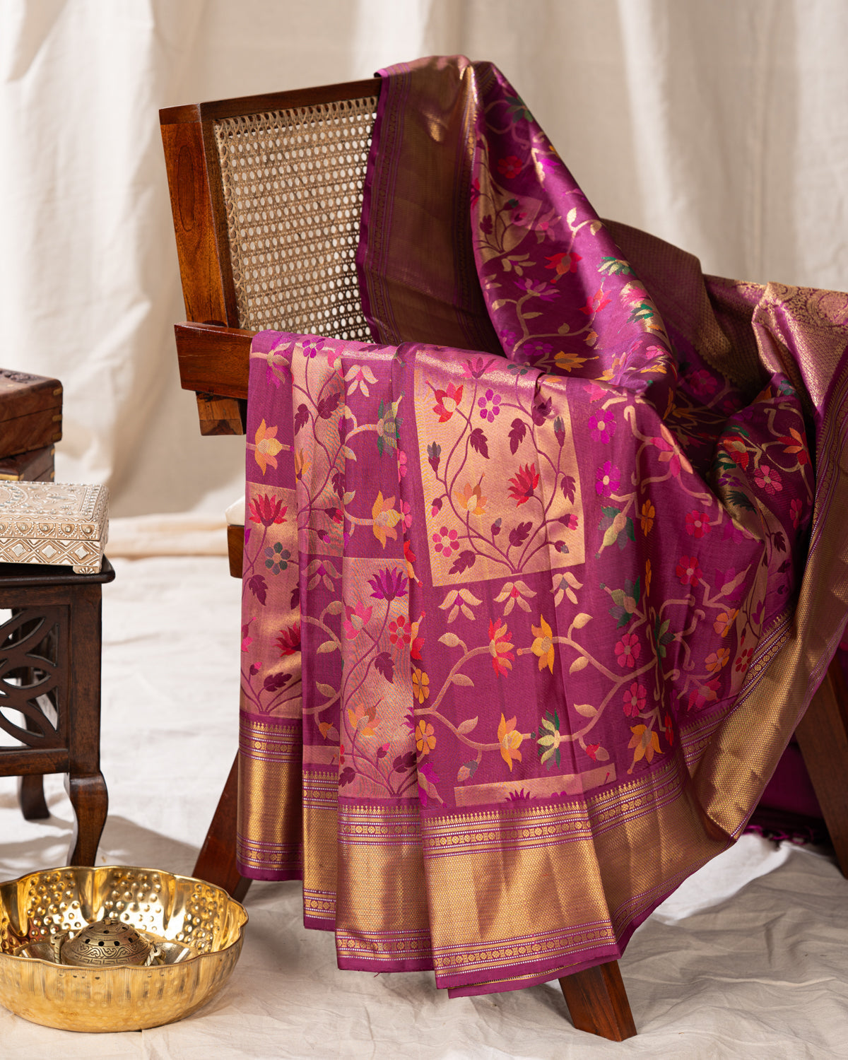Purple Kanchipuram Silk Saree With Floral Weaveing