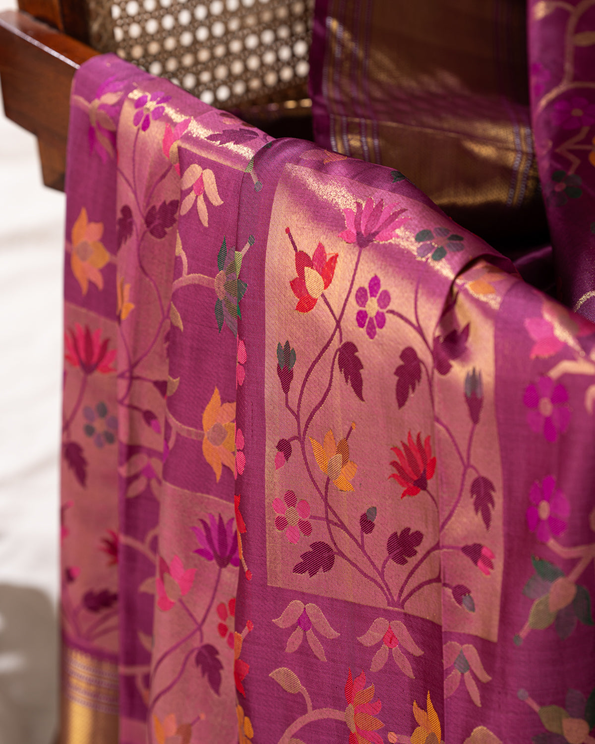 Purple Kanchipuram Silk Saree With Floral Weaveing
