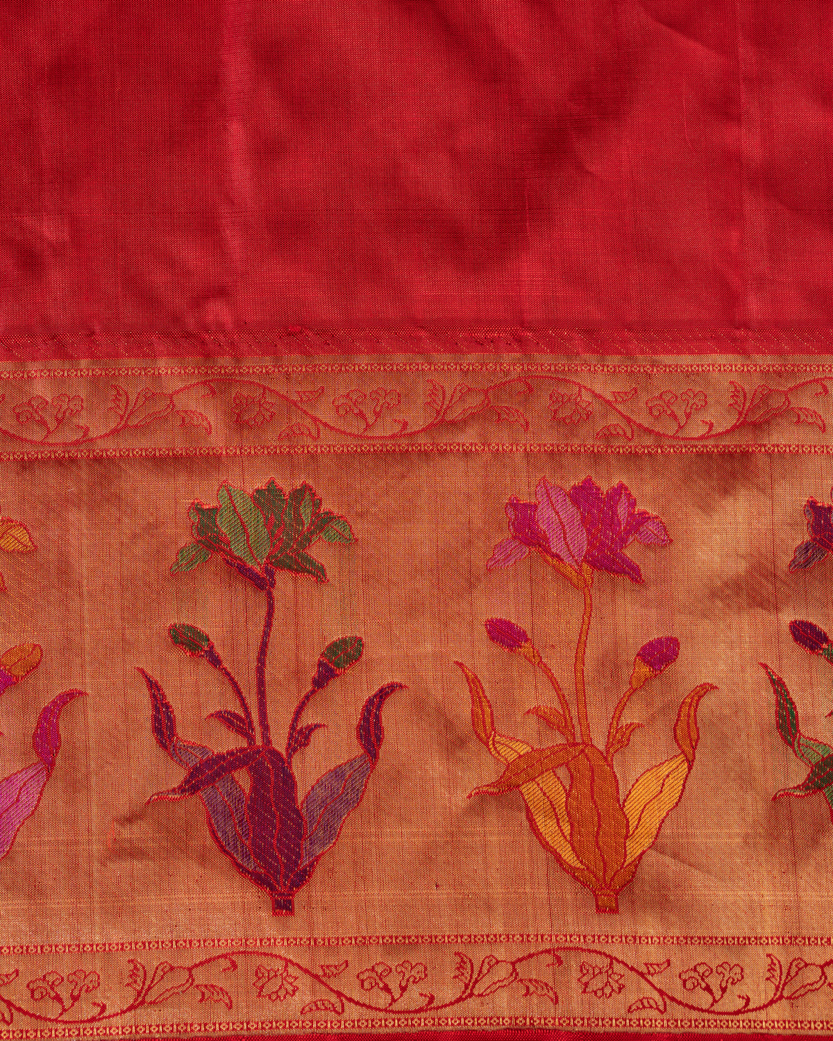 Red Kanchipuram Silk Saree With Floral Motif Pallu