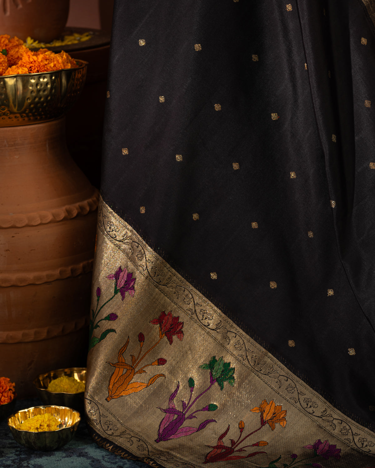Deep Jamun Kanchipuram Silk Saree With Floral Motif Pallu
