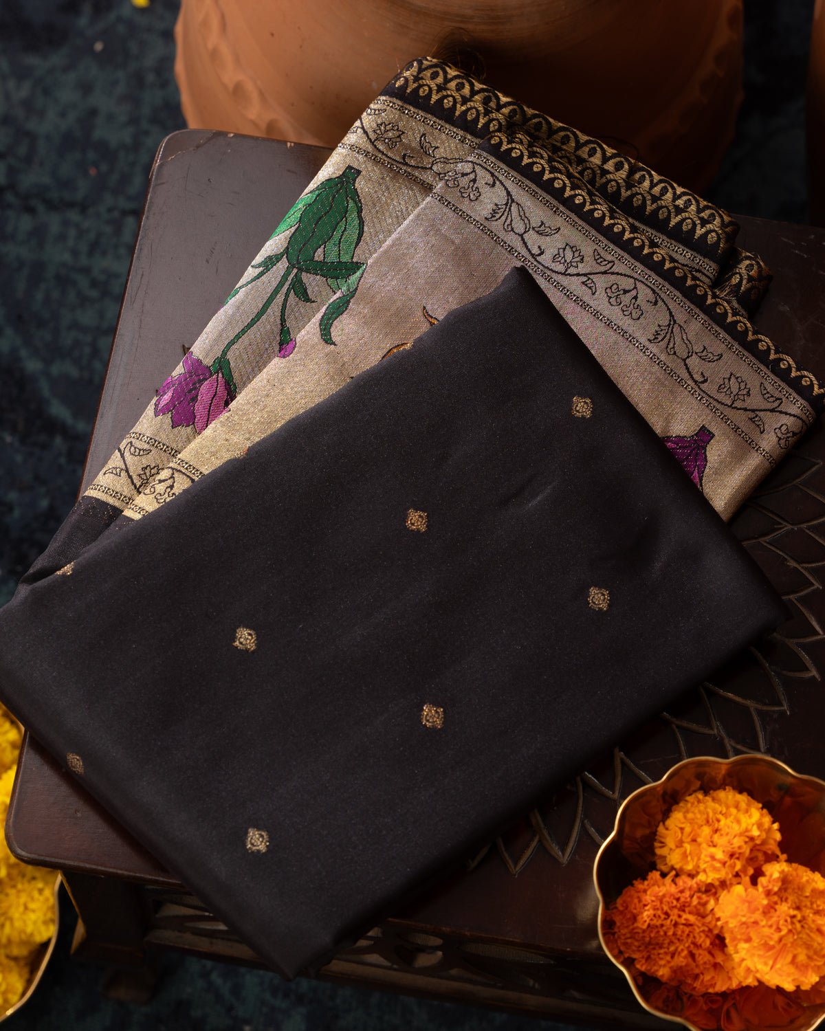 Deep Jamun Kanchipuram Silk Saree With Floral Motif Pallu