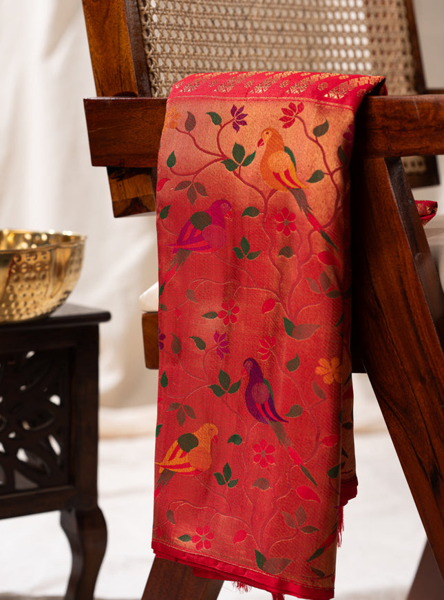 Red Kanchipuram Silk Saree With Rich Paithani Pallu