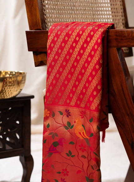 Red Kanchipuram Silk Saree With Rich Paithani Pallu