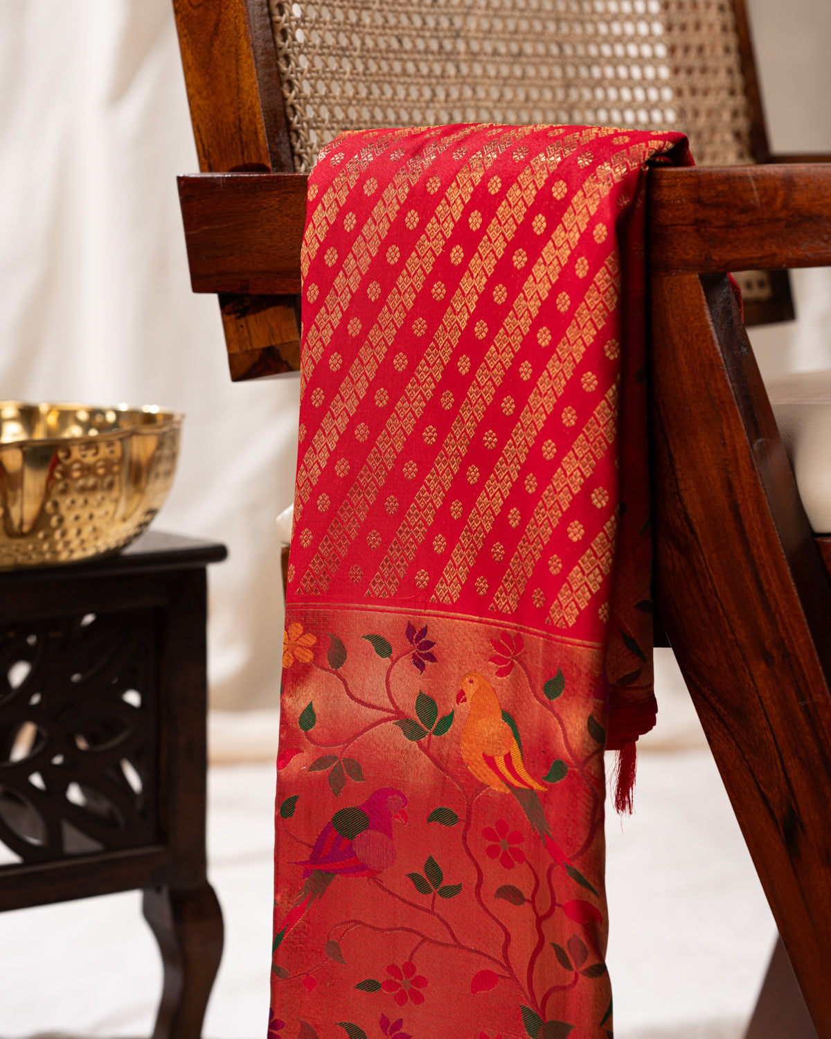 Red Kanchipuram Silk Saree With Rich Paithani Pallu
