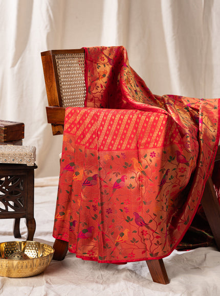 Red Kanchipuram Silk Saree With Rich Paithani Pallu