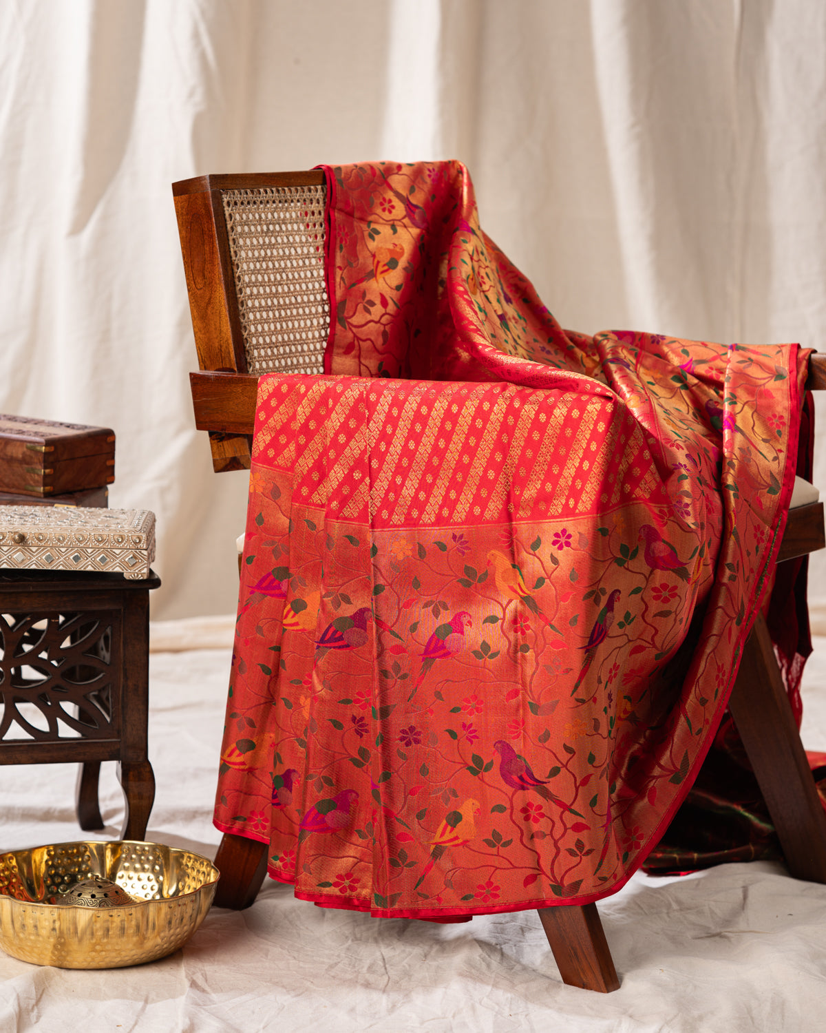 Red Kanchipuram Silk Saree With Rich Paithani Pallu
