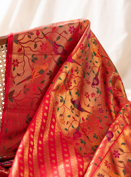 Red Kanchipuram Silk Saree With Rich Paithani Pallu