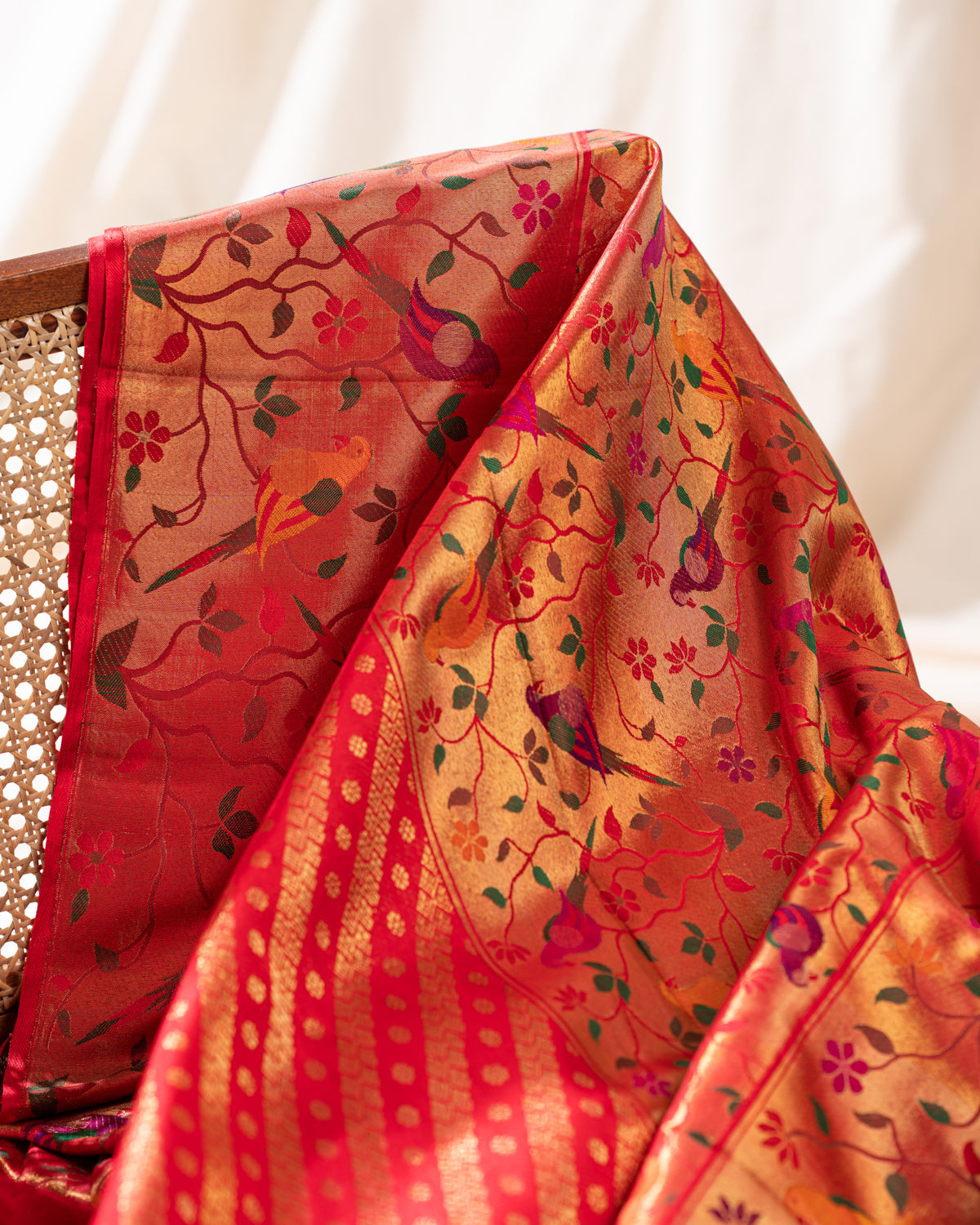 Red Kanchipuram Silk Saree With Rich Paithani Pallu