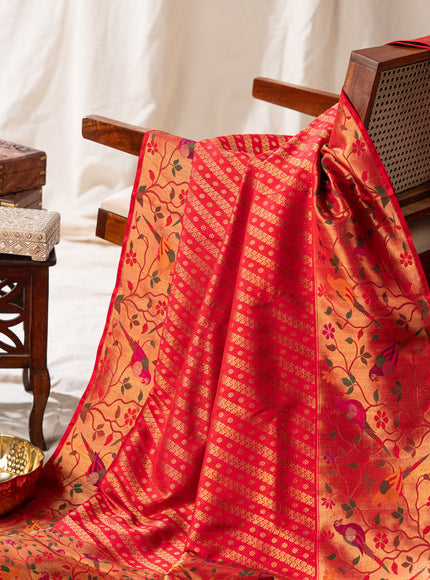 Red Kanchipuram Silk Saree With Rich Paithani Pallu