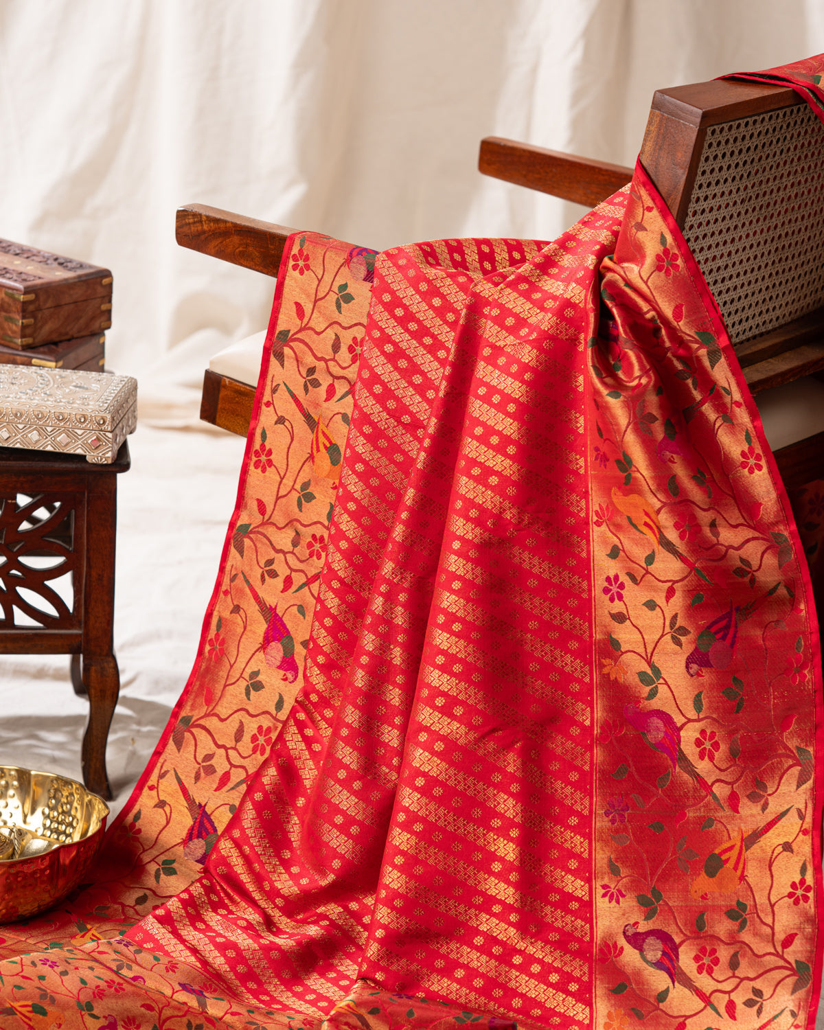 Red Kanchipuram Silk Saree With Rich Paithani Pallu