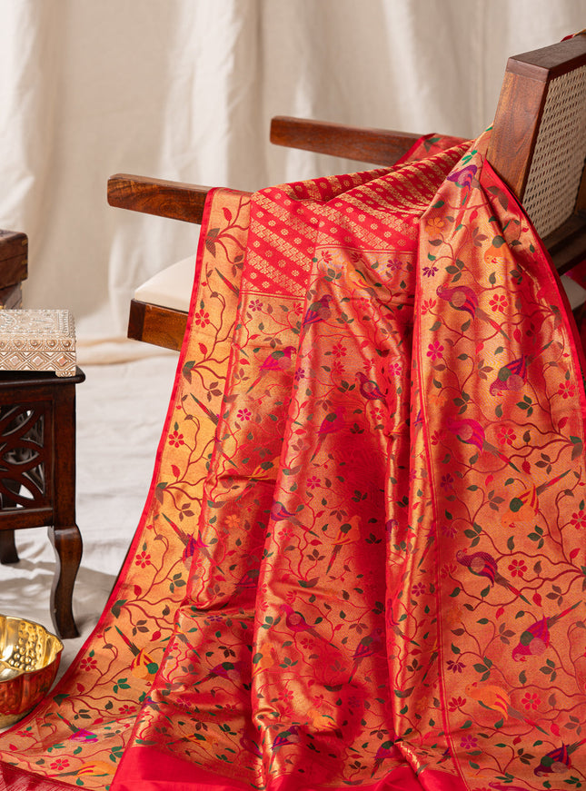 Red Kanchipuram Silk Saree With Rich Paithani Pallu
