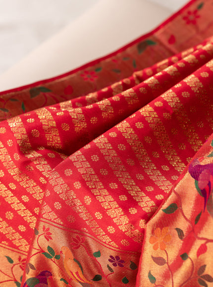 Red Kanchipuram Silk Saree With Rich Paithani Pallu