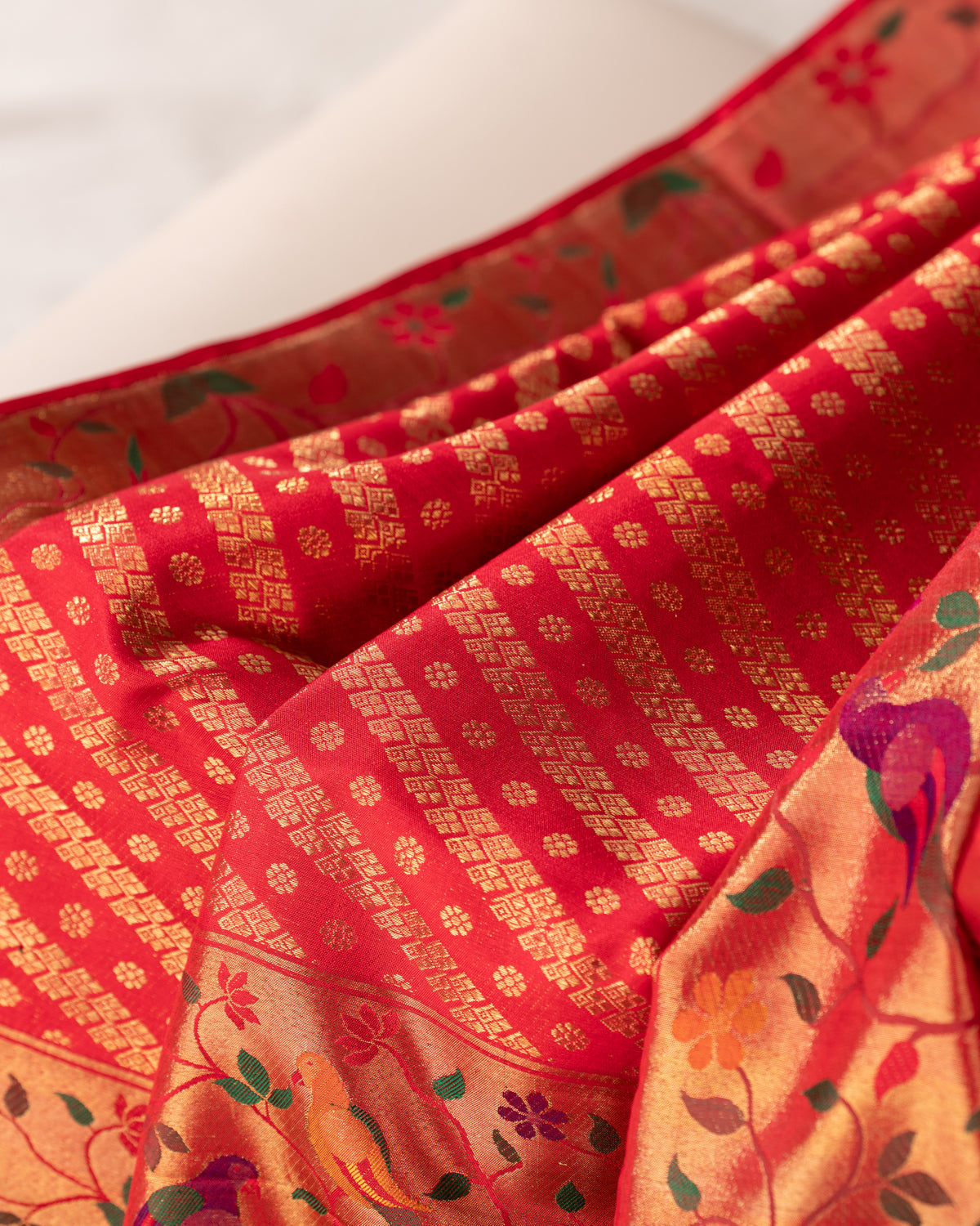 Red Kanchipuram Silk Saree With Rich Paithani Pallu