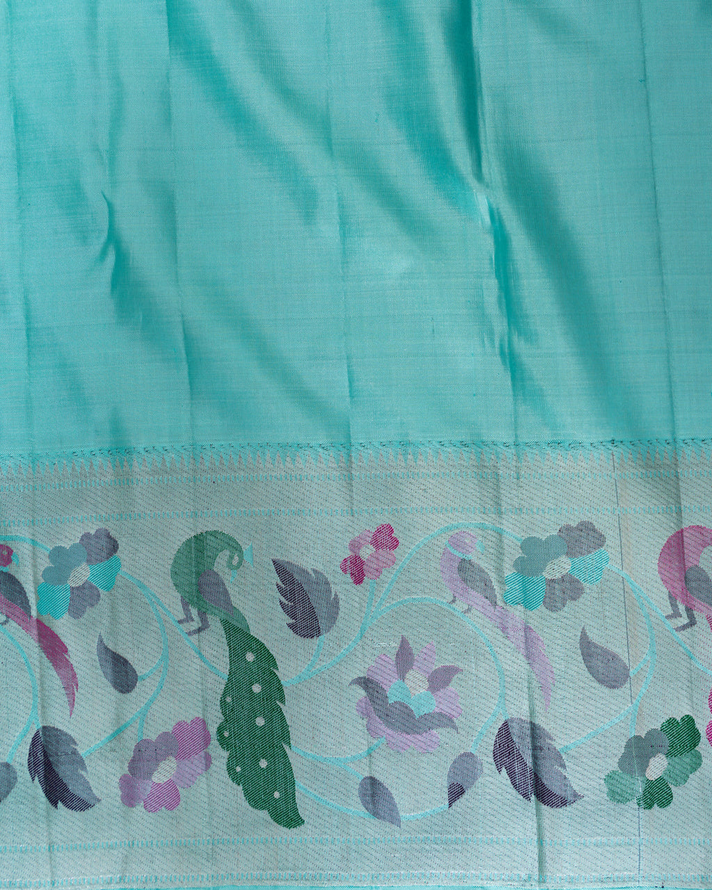 Teal Blue & Mustard Yellow Kanchipuram Silk Saree With Silver Zari Weaves