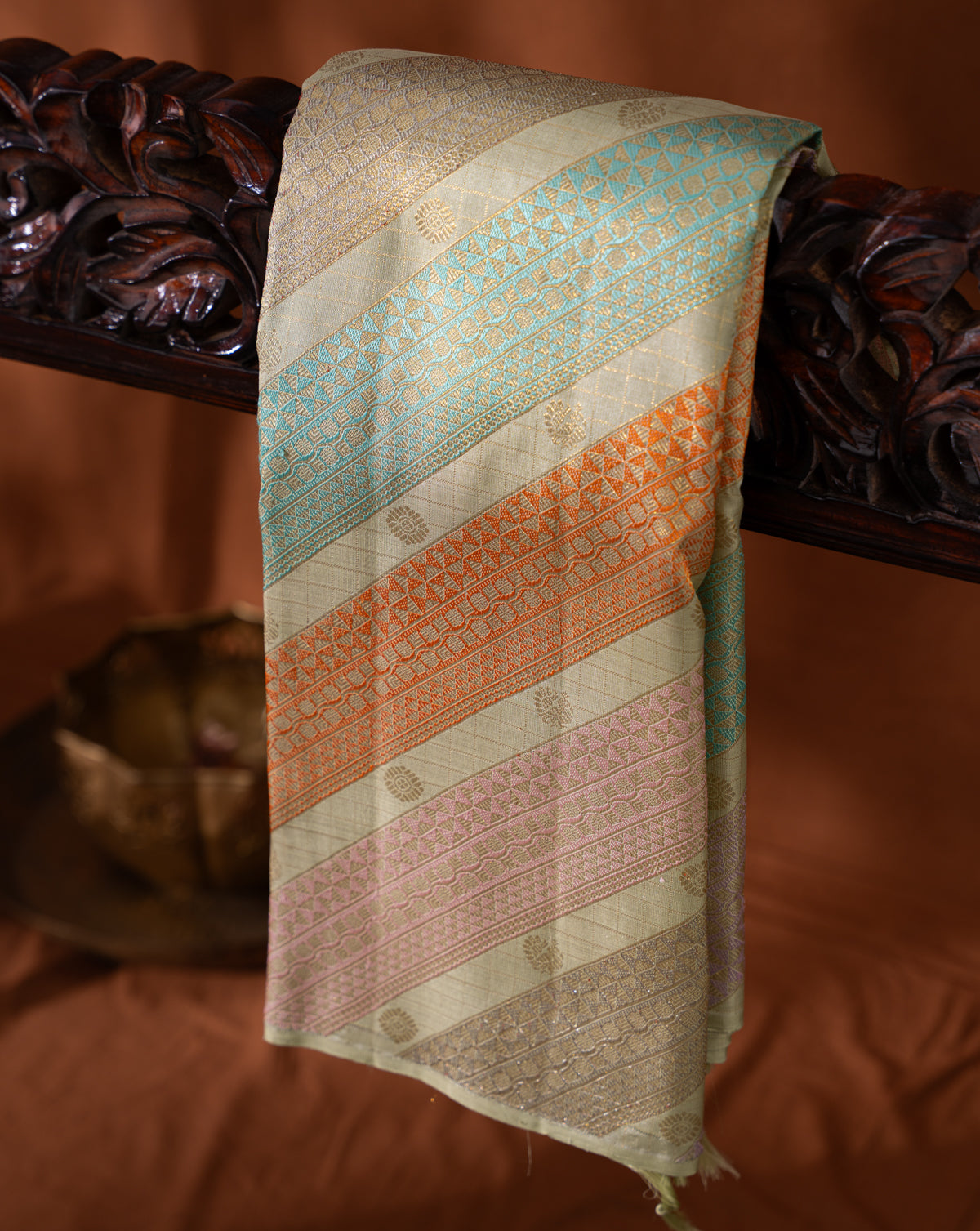 Pastel Green Kanchipuram Silk Saree With Zari Weaves