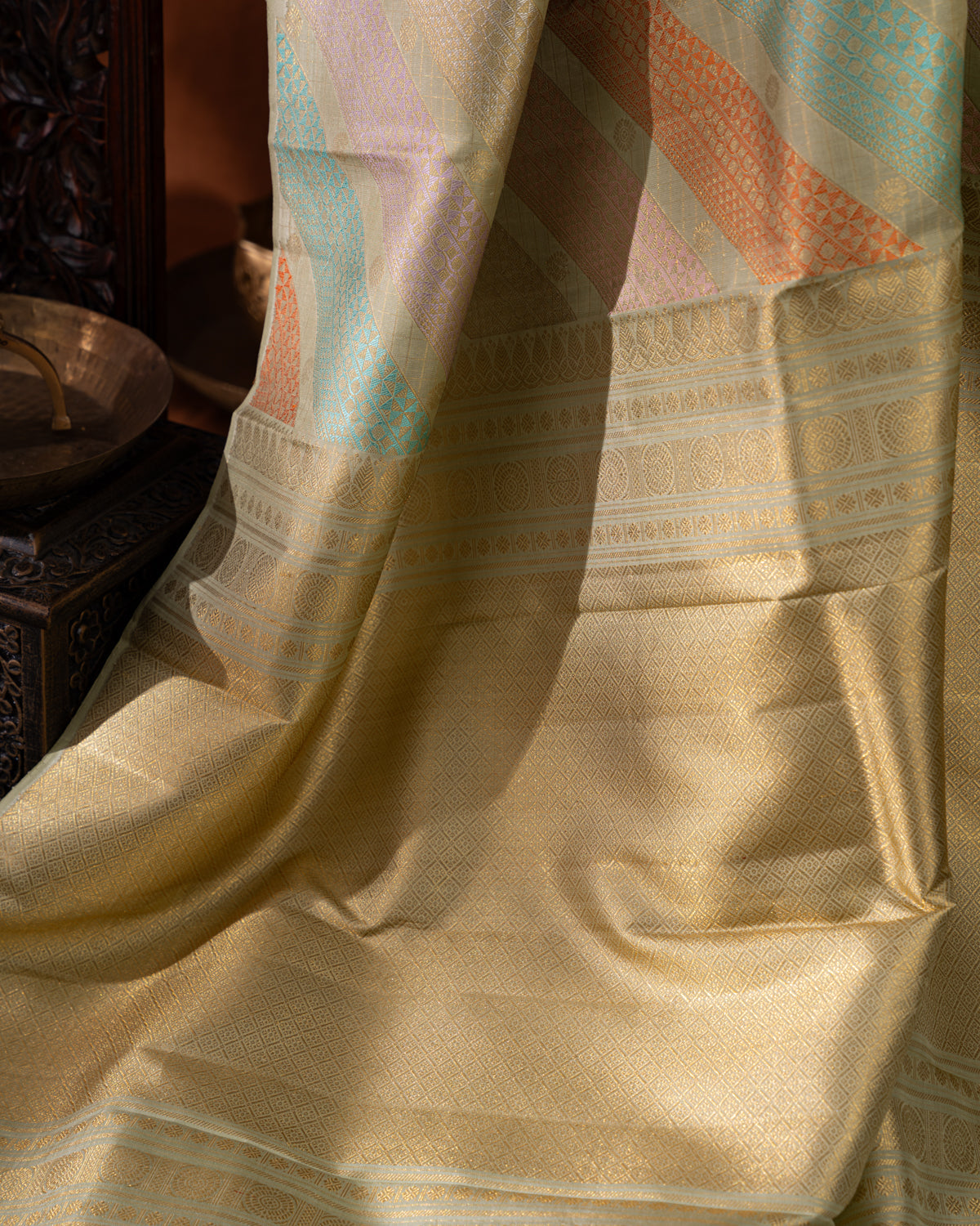 Pastel Green Kanchipuram Silk Saree With Zari Weaves